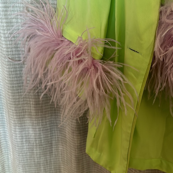 Sleeper Lime Green Pajama Set with Pink Feather Trim - Picture 6 of 8